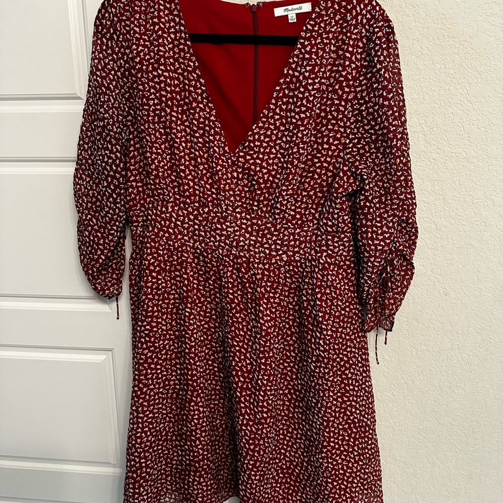 Madewell Red and White Long Sleeve Dress